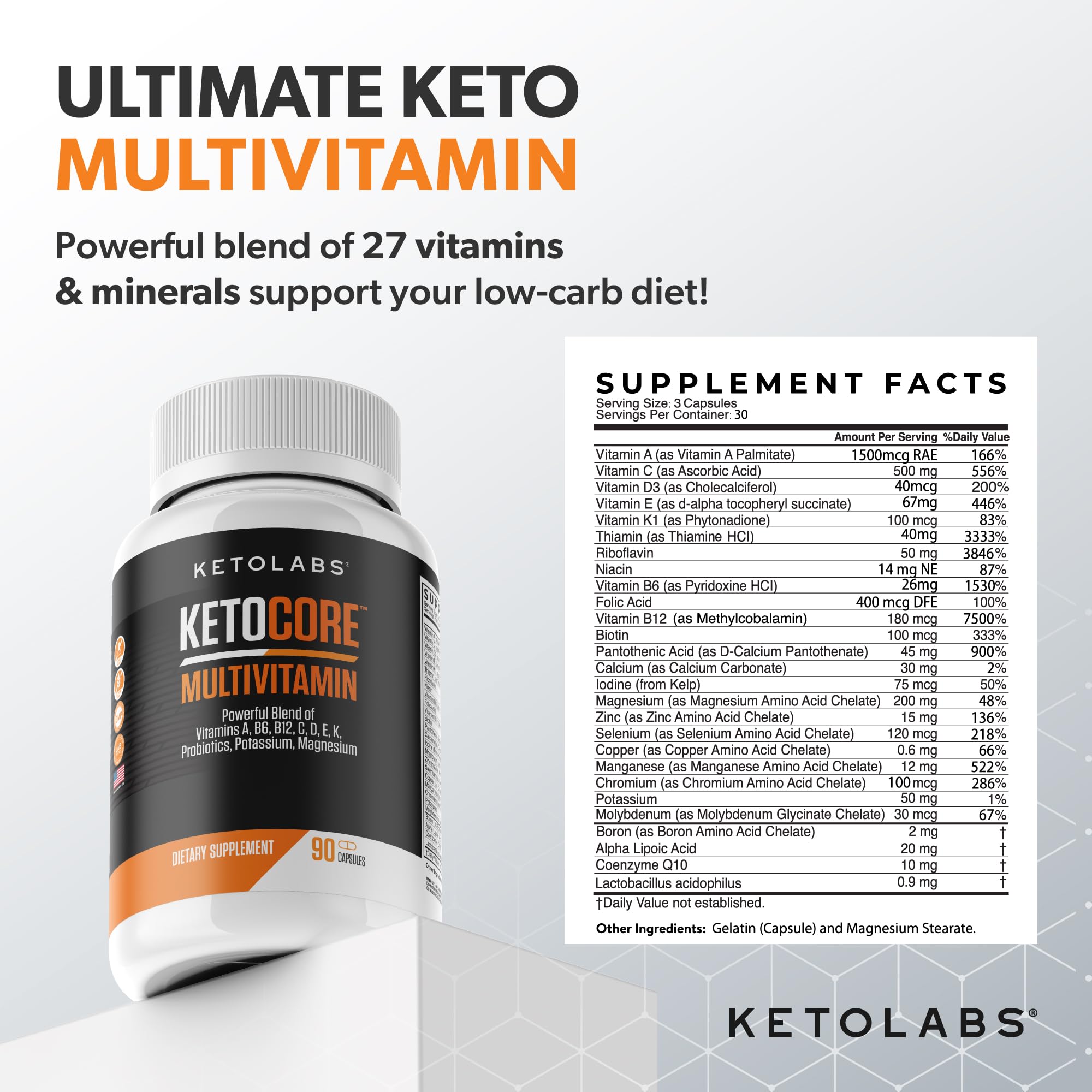 Ketolabs keto friendly dietary capsules with magnesium and potassium