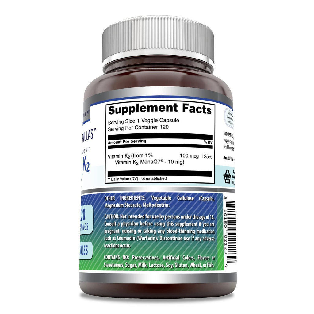Amazing Nutrition Vitamin K2 supplement facts label close-up