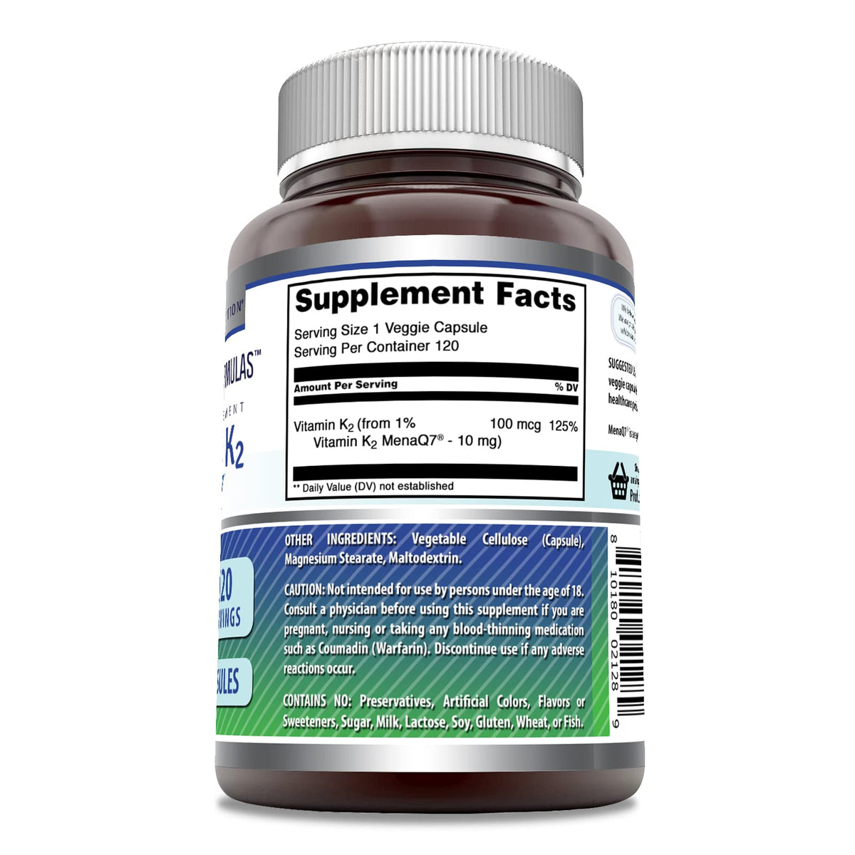 Amazing Nutrition Vitamin K2 supplement facts label close-up
