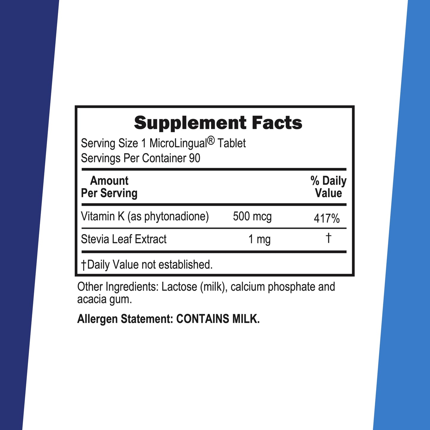 Superior Source Vitamin K1 500 Mcg instant dissolve micro tablets packaging back view