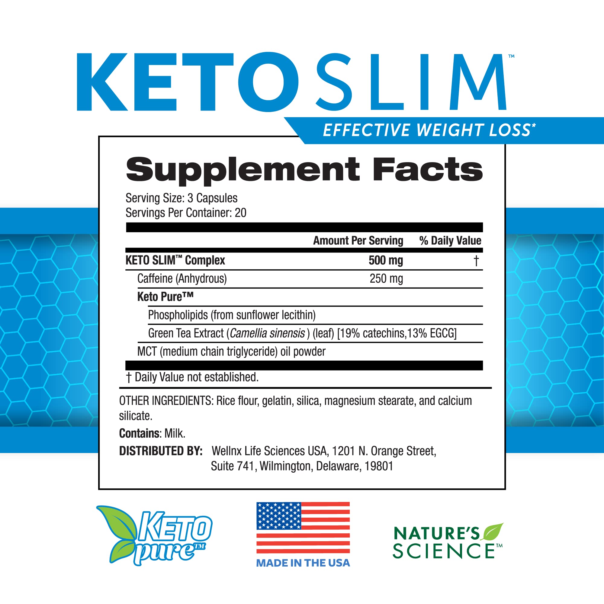 Authentic USA imported unflavoured keto dietary supplement bottle label details.