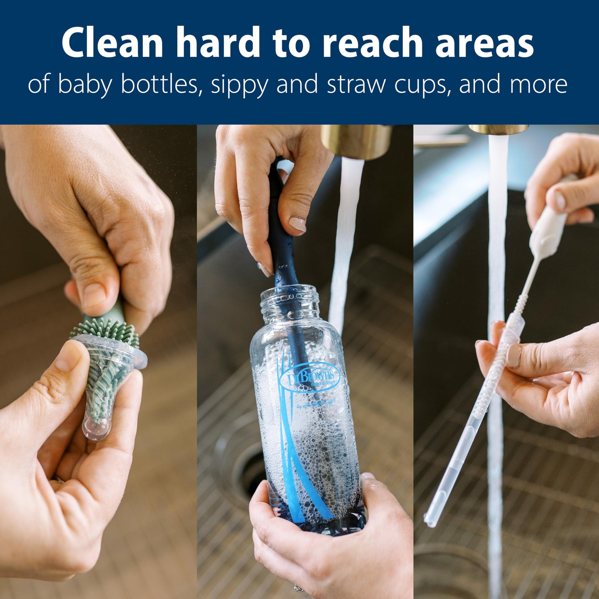 Silicone bottle brush showing the suction cup base for upright storage