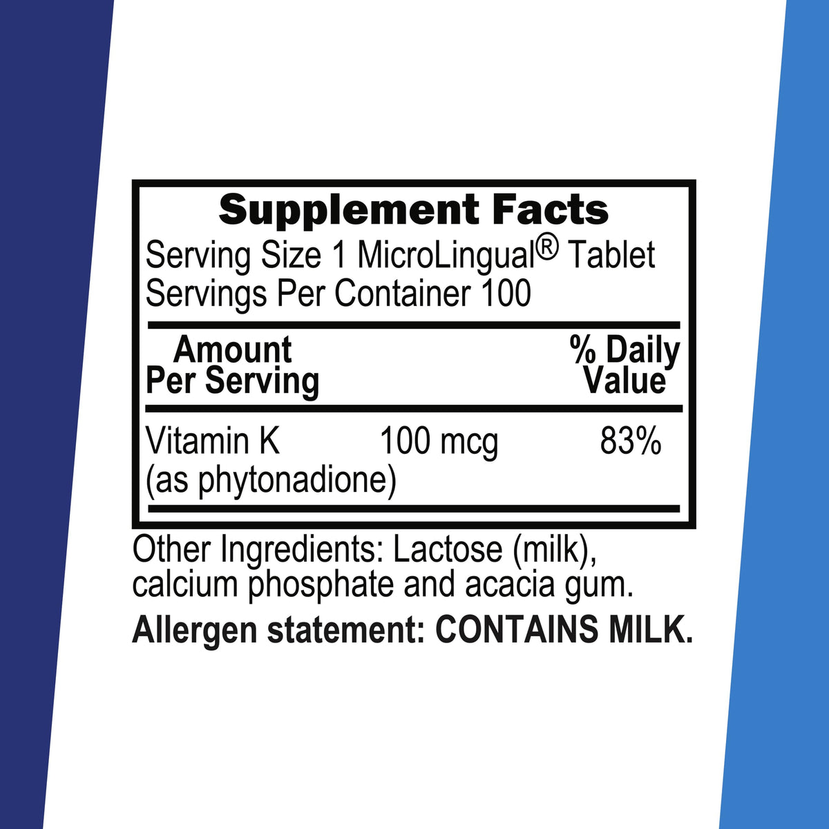Superior Source Vitamin K1 sublingual tablets bottle label details