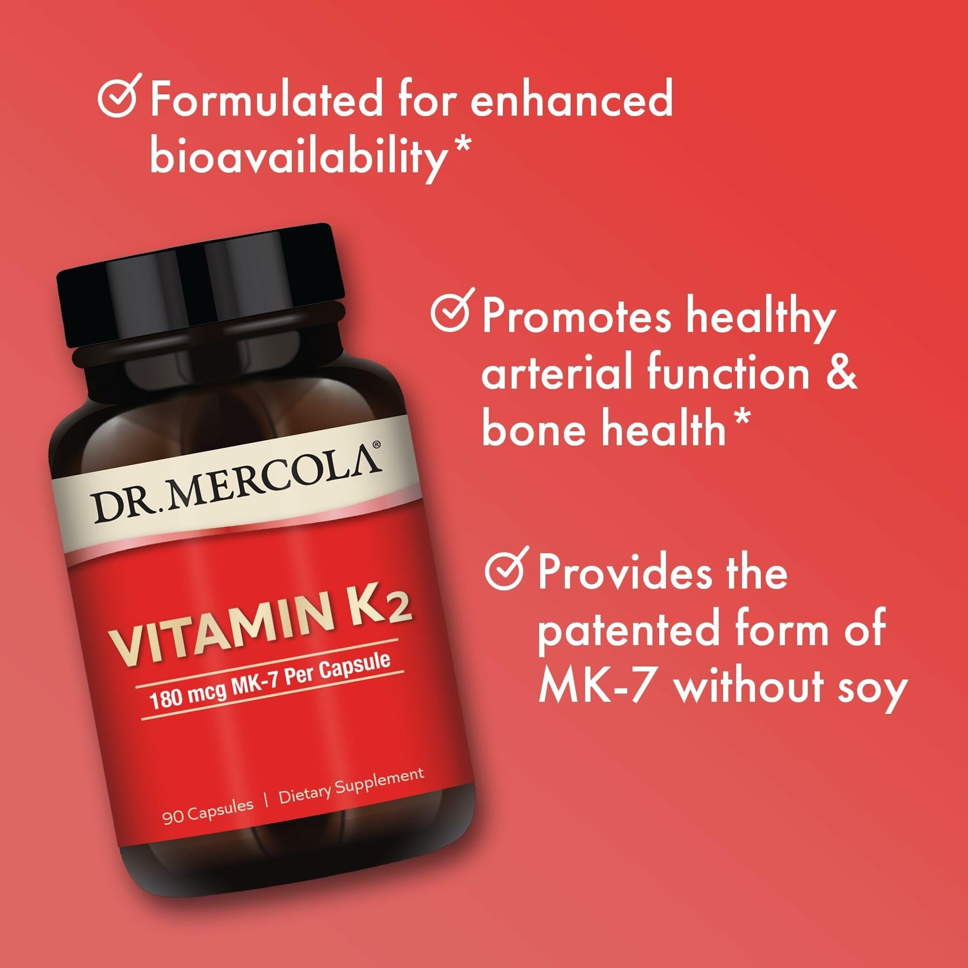 Authentic imported Dr. Mercola Vitamin K2 capsule bottle for bone strength support
