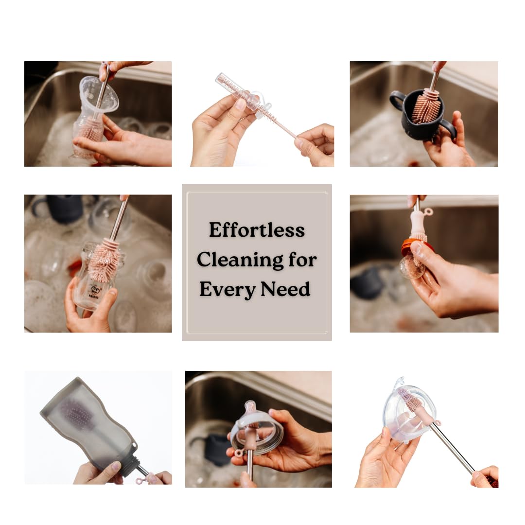 Haakaa double-ended brush cleaning a breast pump