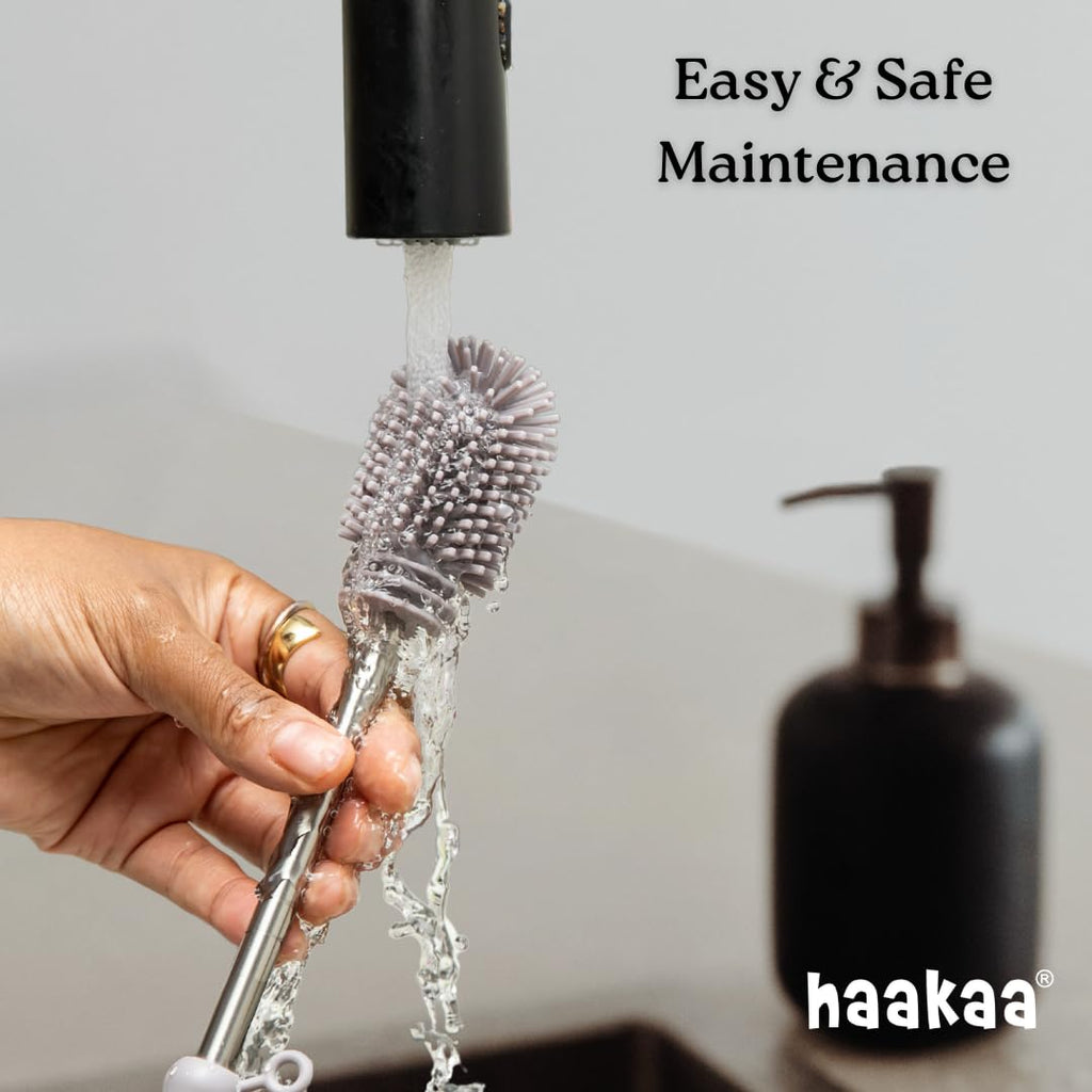Haakaa cleaning brush kit used on baby bottle accessories