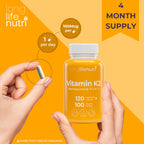 Side profile of LongLifeNutri supplement bottle displaying serving size instructions