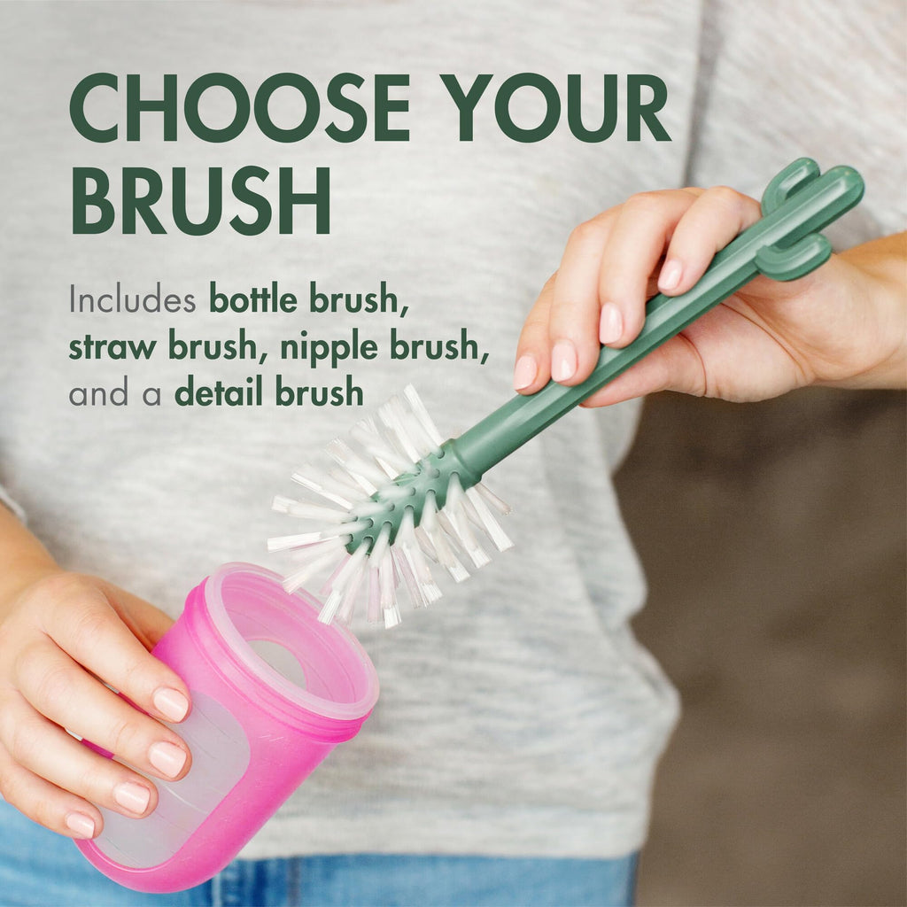 Boon Cacti bottle brush set components including nipple and straw brushes
