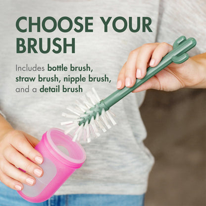 Boon Cacti bottle brush set components including nipple and straw brushes