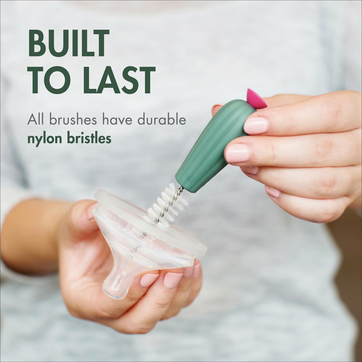 Durable nylon bristles of the Boon Cacti bottle brush set