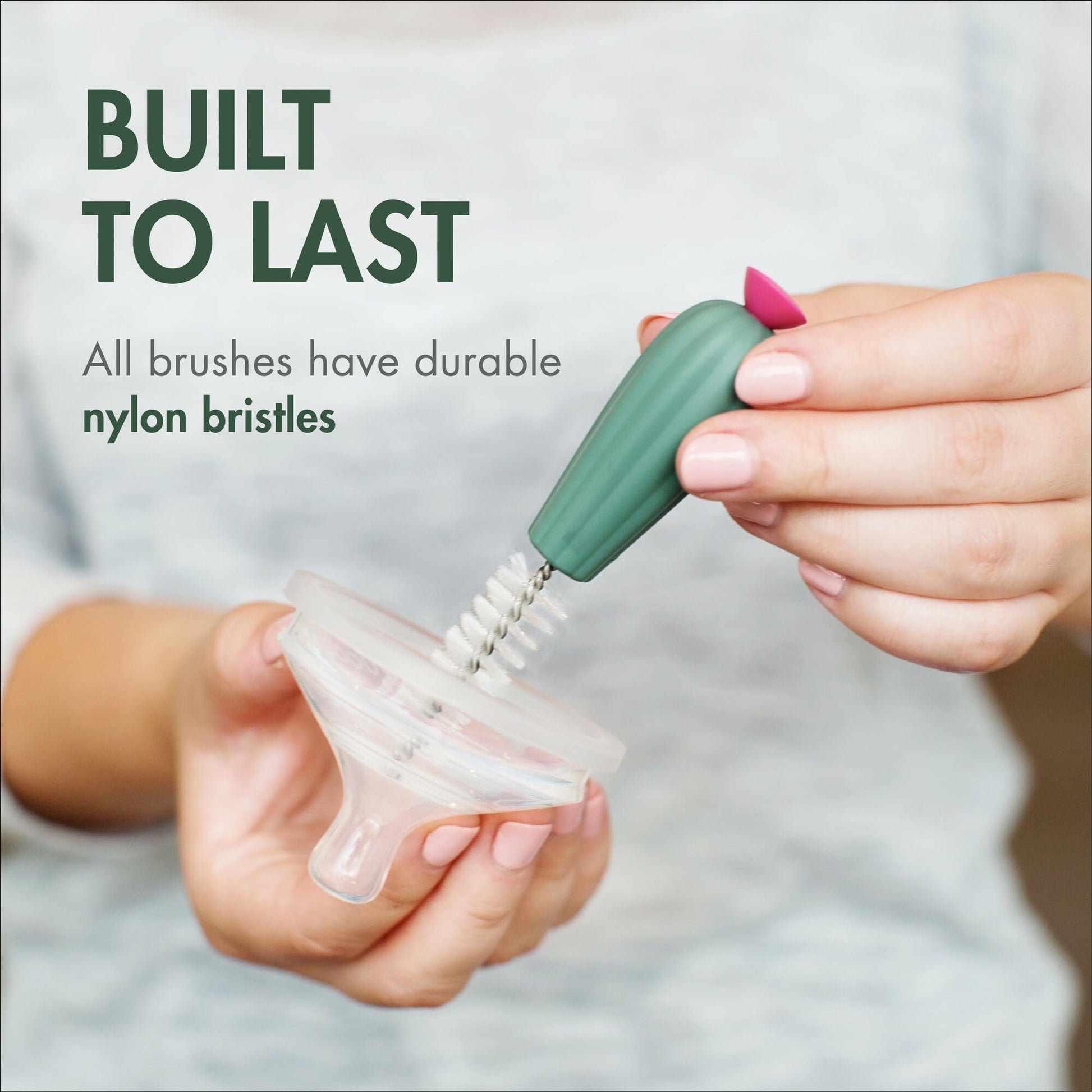 Durable nylon bristles of the Boon Cacti bottle brush set
