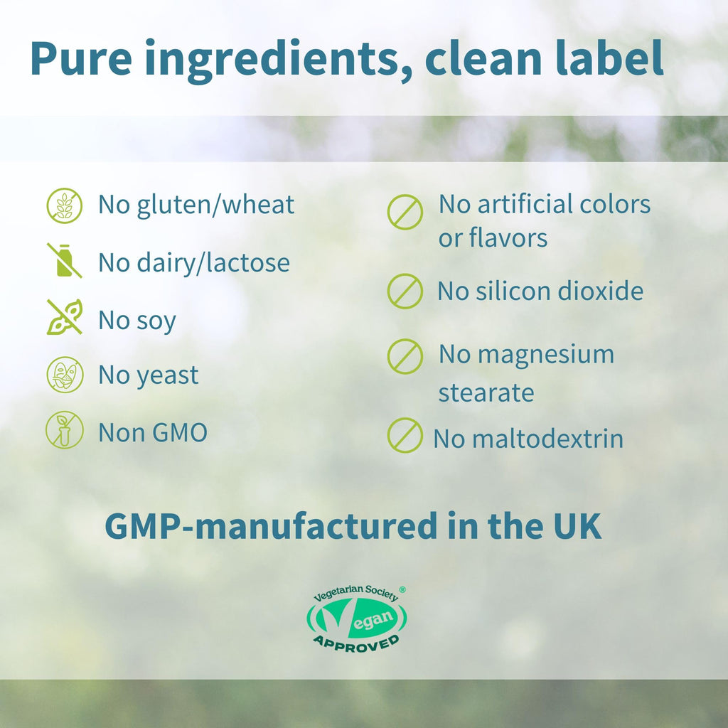 Igennus health supplement bottle packaging featuring vegan and clean label details