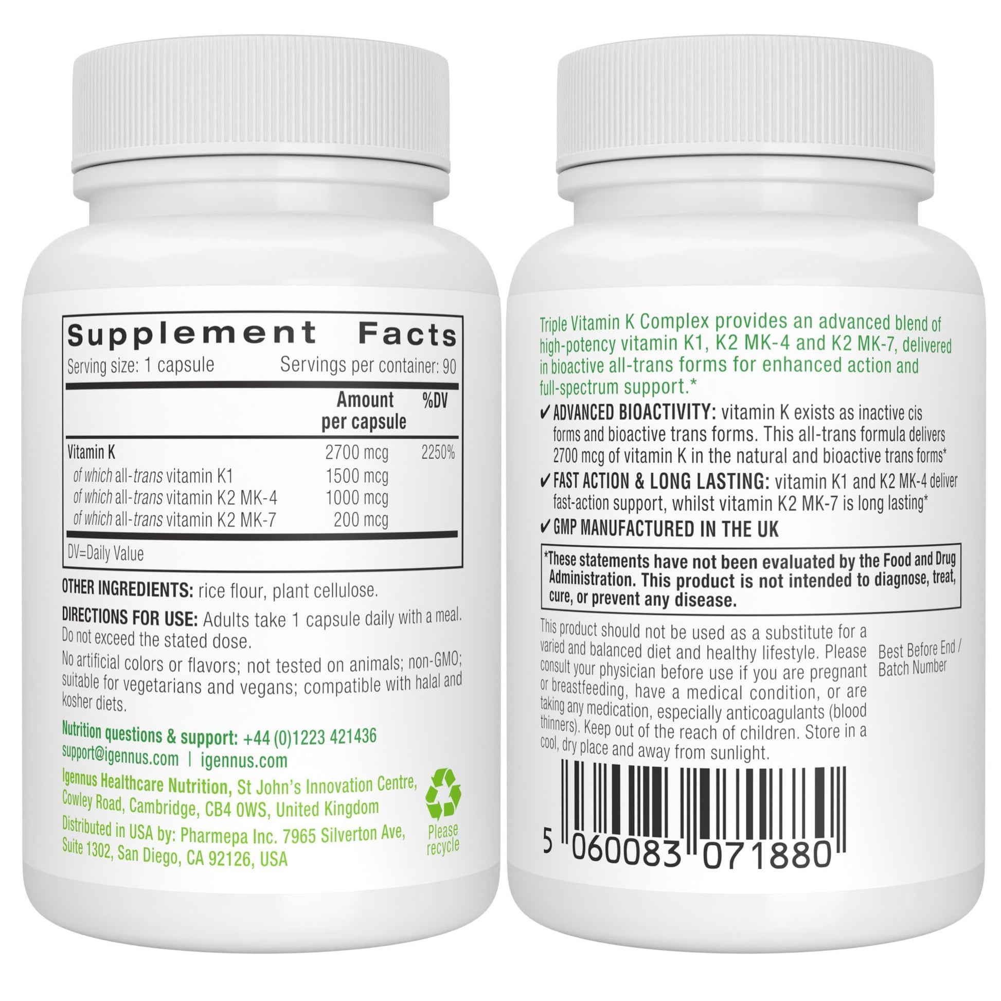 Imported high strength bioactive trans form vitamin K ninety capsule supply