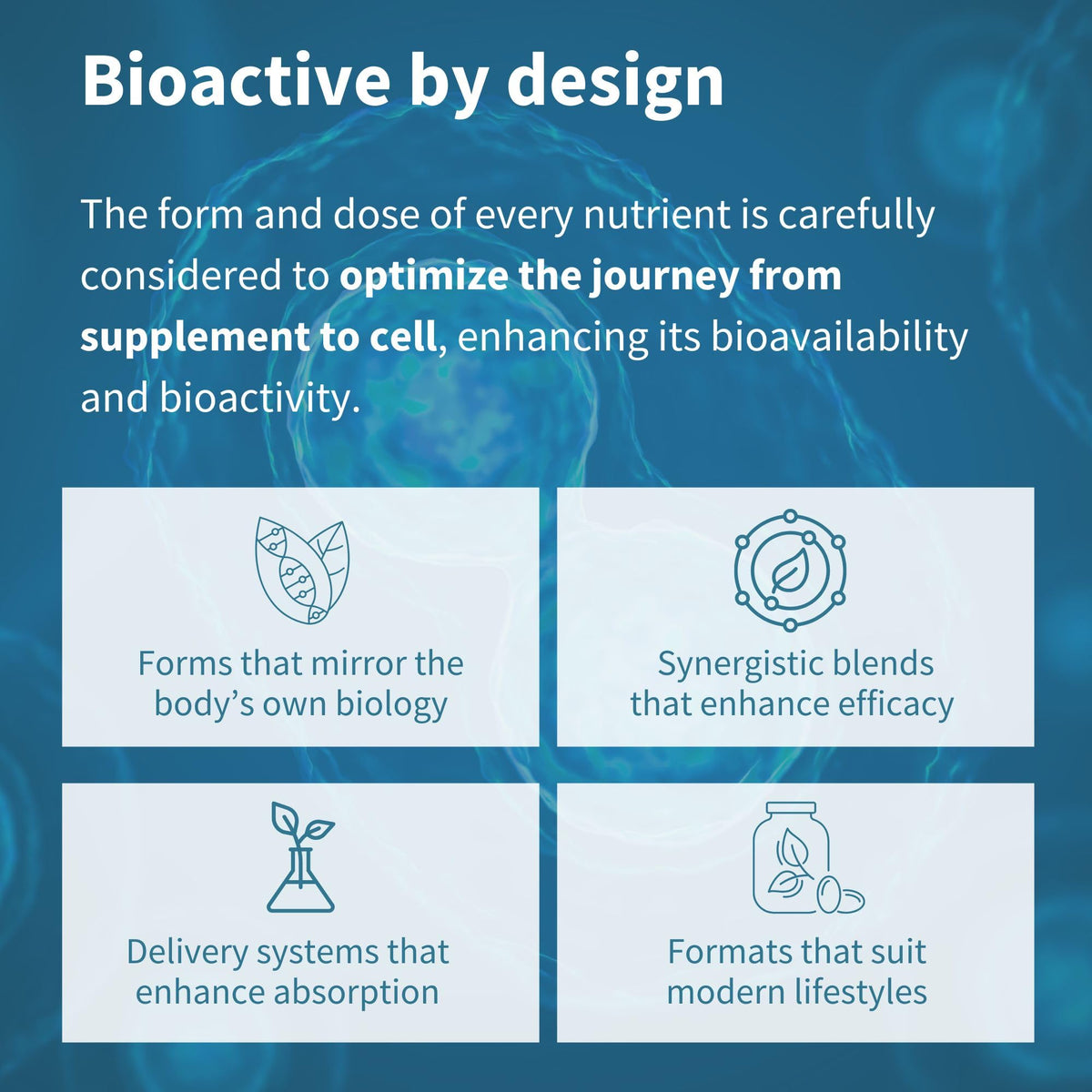 Nutritional supplement bottle angled view showcasing the secure cap and clean design