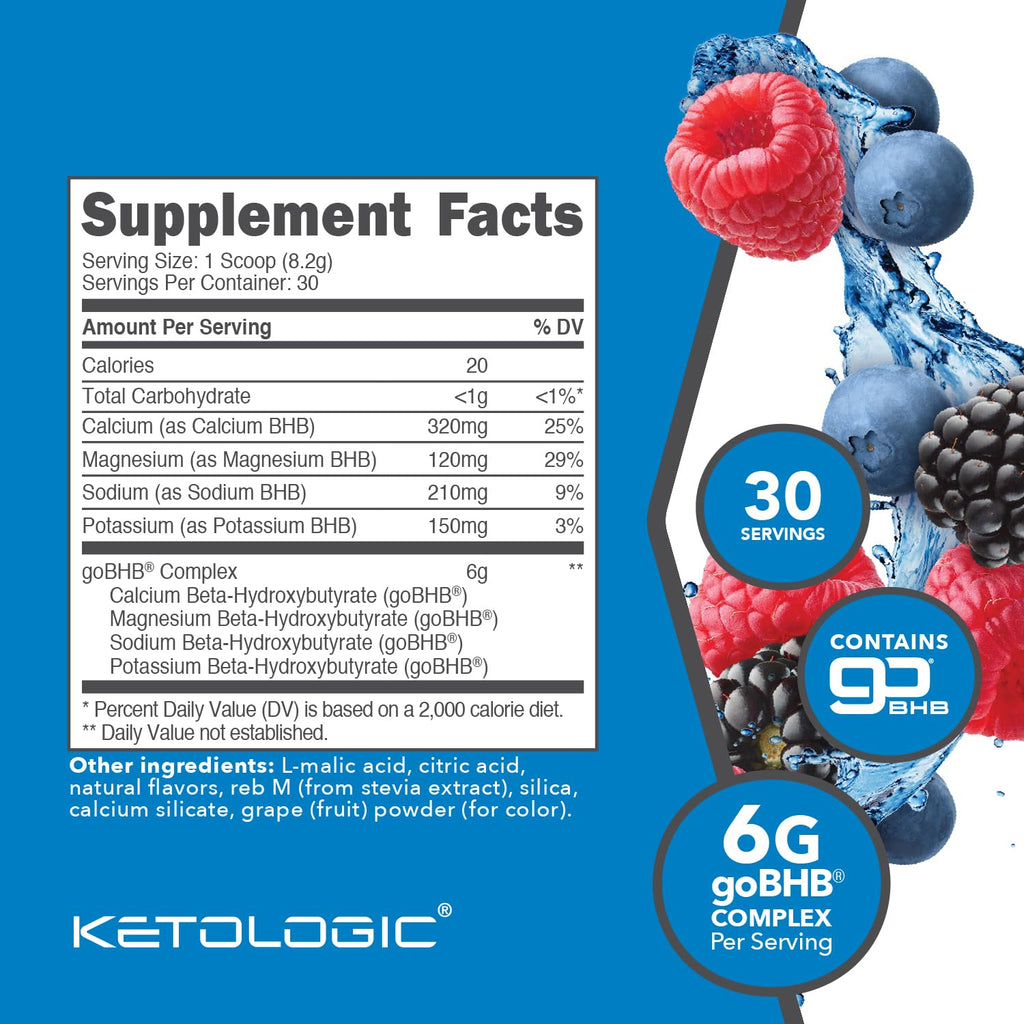 Ketologic Keto BHB exogenous ketone powder nutritional facts label
