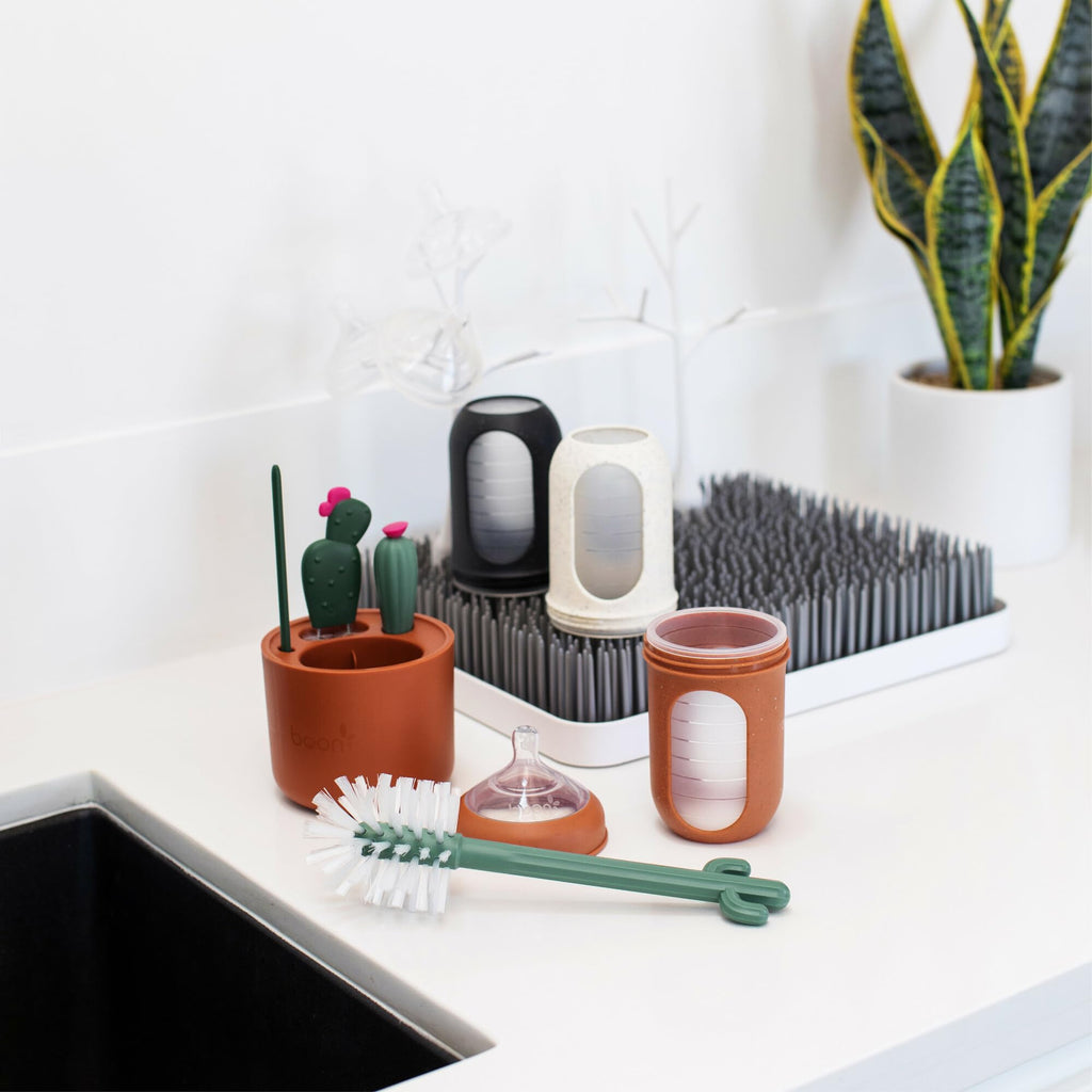 Boon Cacti brush set cleaning a baby bottle accessory