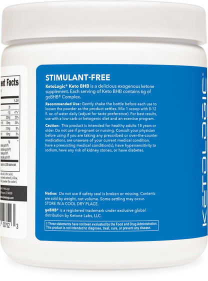 Authentic imported USA Ketologic BHB supplement tub displaying nutritional facts and ingredients list.