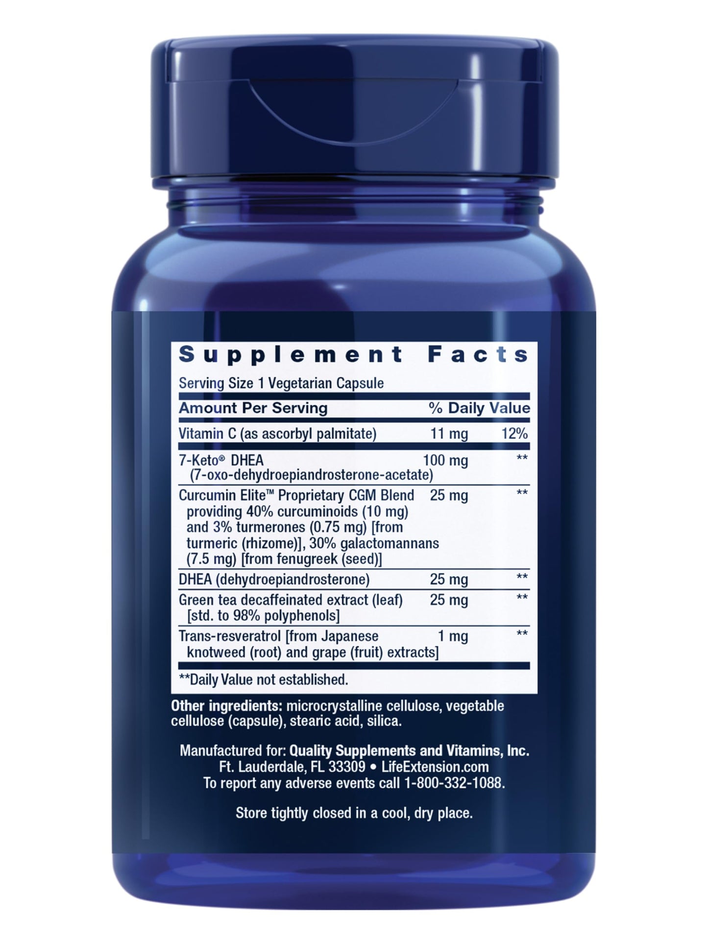 Life Extension DHEA Complete supplement bottle showing key weight management benefits