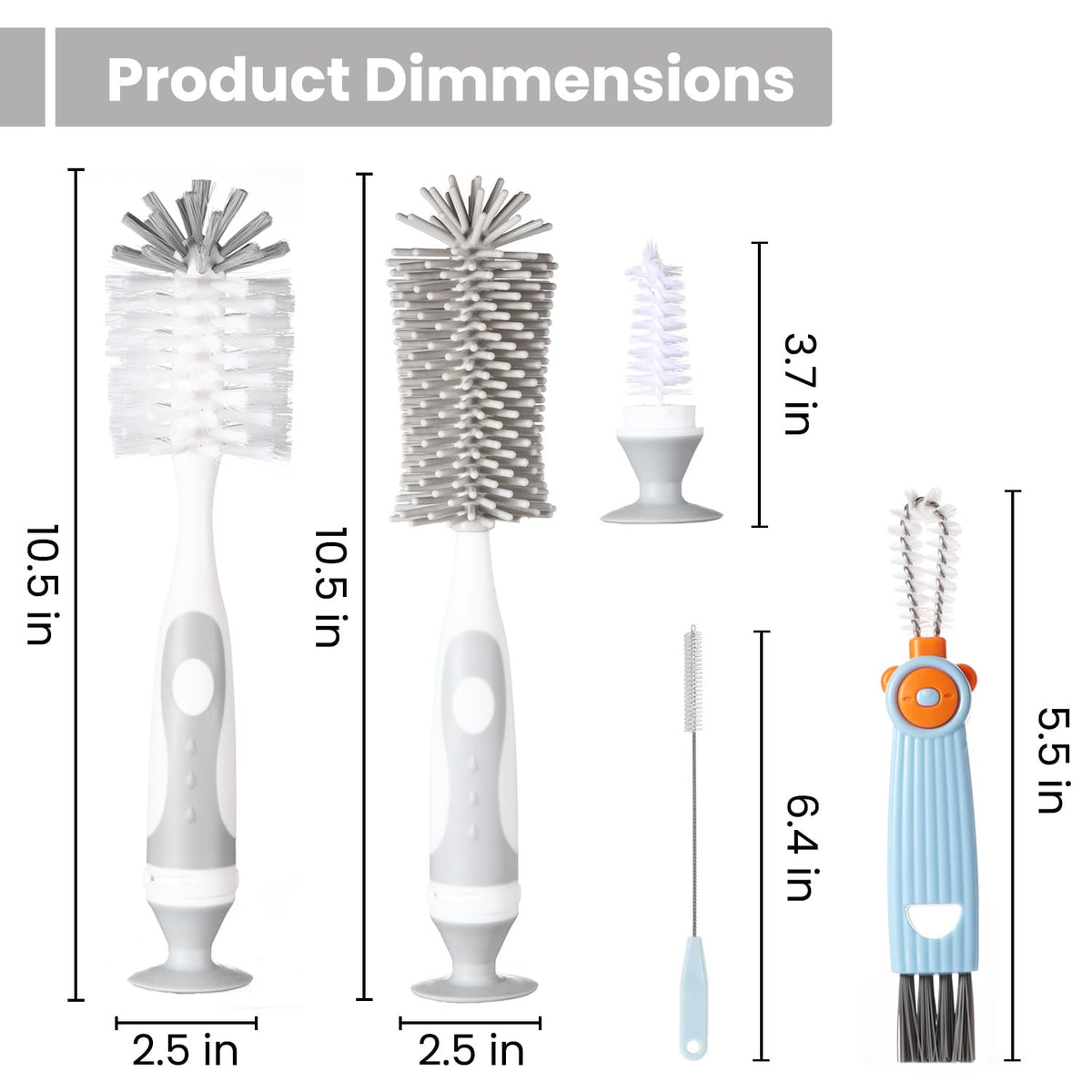 Ariseno bottle brush set with silicone and nylon heads