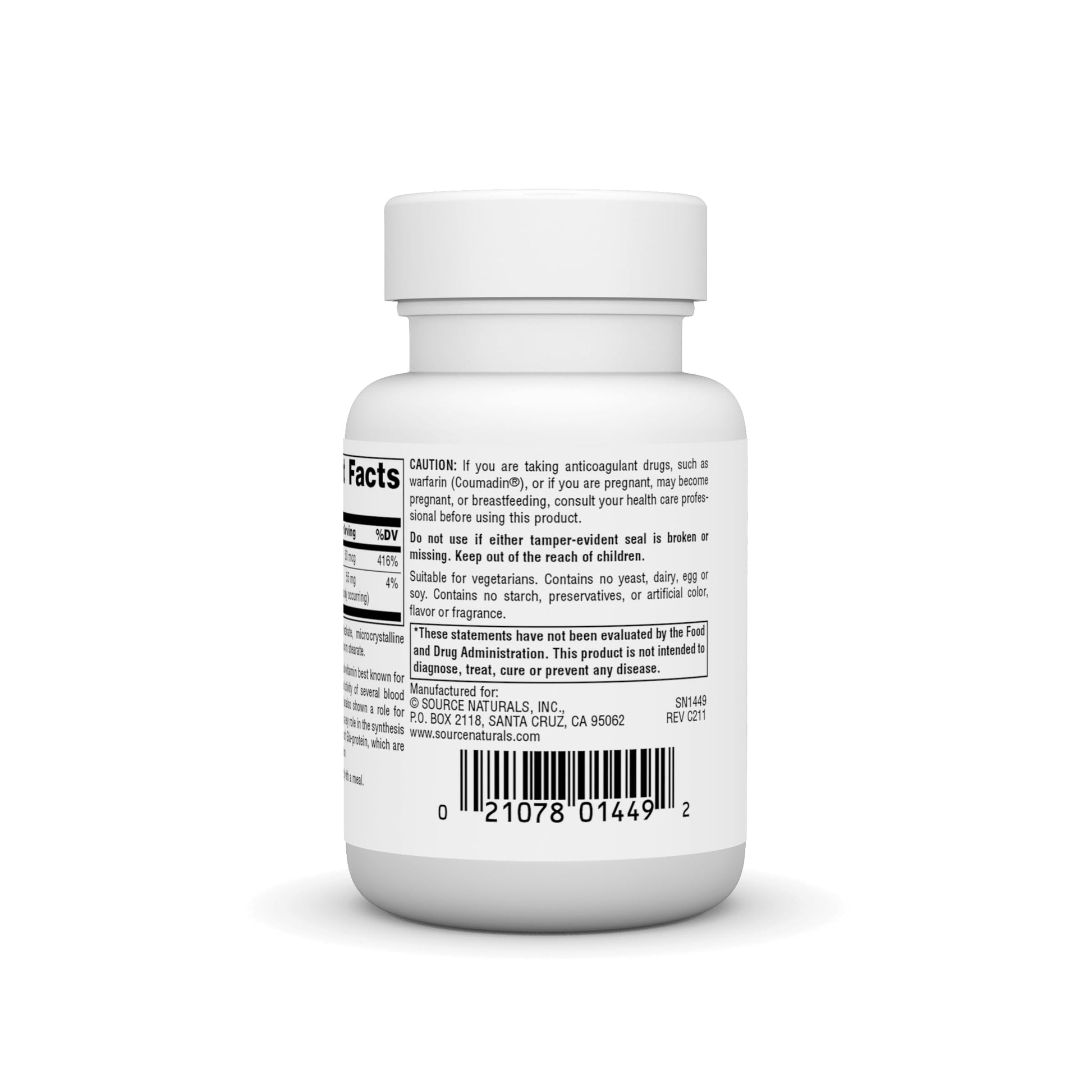 Authentic USA imported Source Naturals Vitamin K dietary supplement for blood coagulation