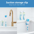 Suction cup stand attached for upright sink-side storage