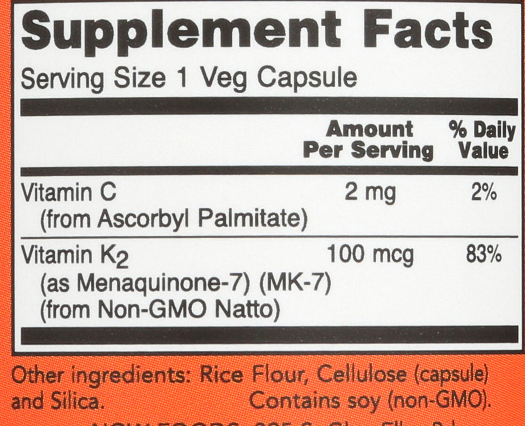 Now Foods MK-7 100 mcg vegan capsules bottle back view