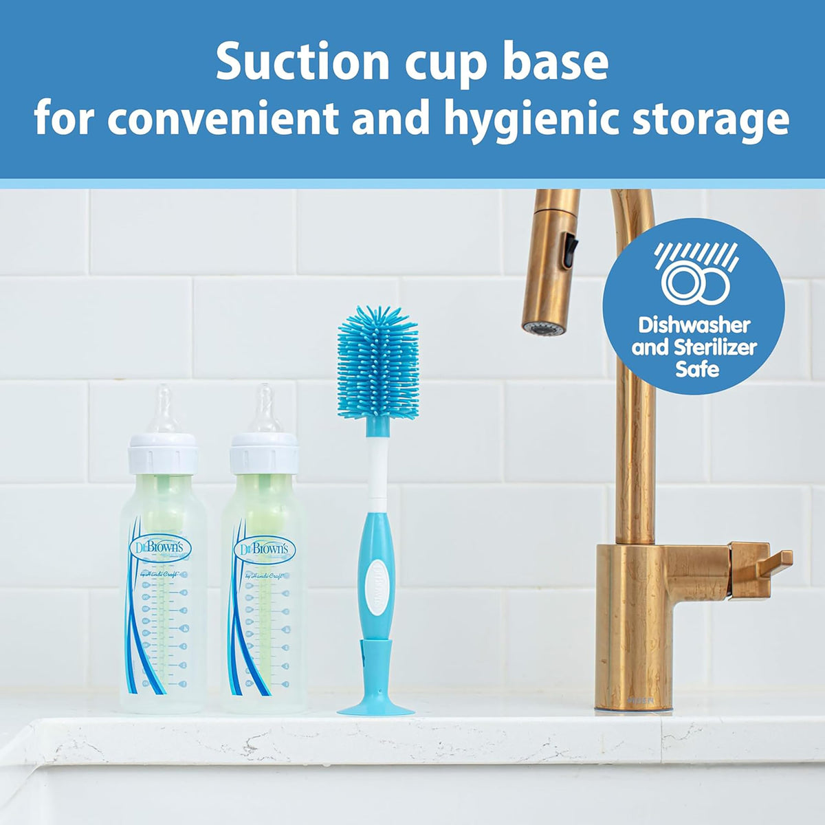 Ergonomic non-slip handle of Dr. Brown's cleaning brush