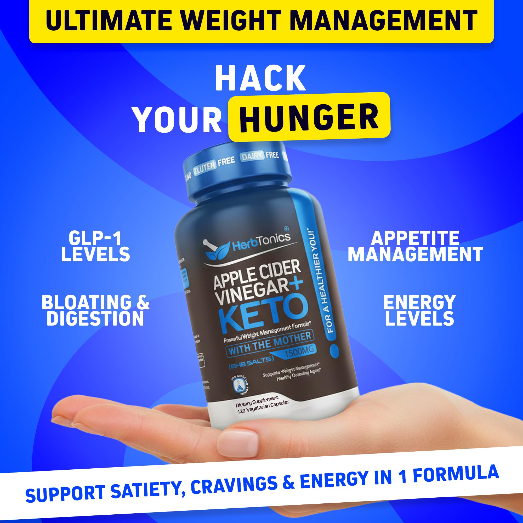 Herbtonics metabolism supplement bottle showing nutrition facts and premium ingredients list