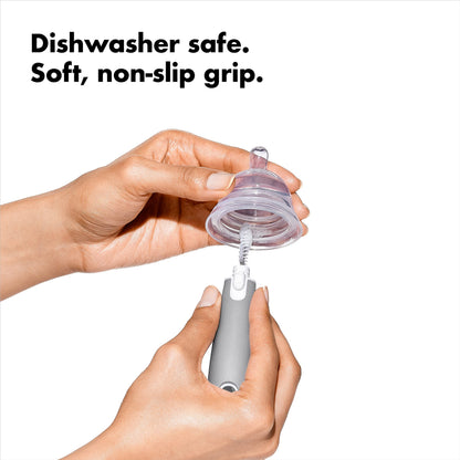 OXO Tot brush showing integrated nipple cleaner tool