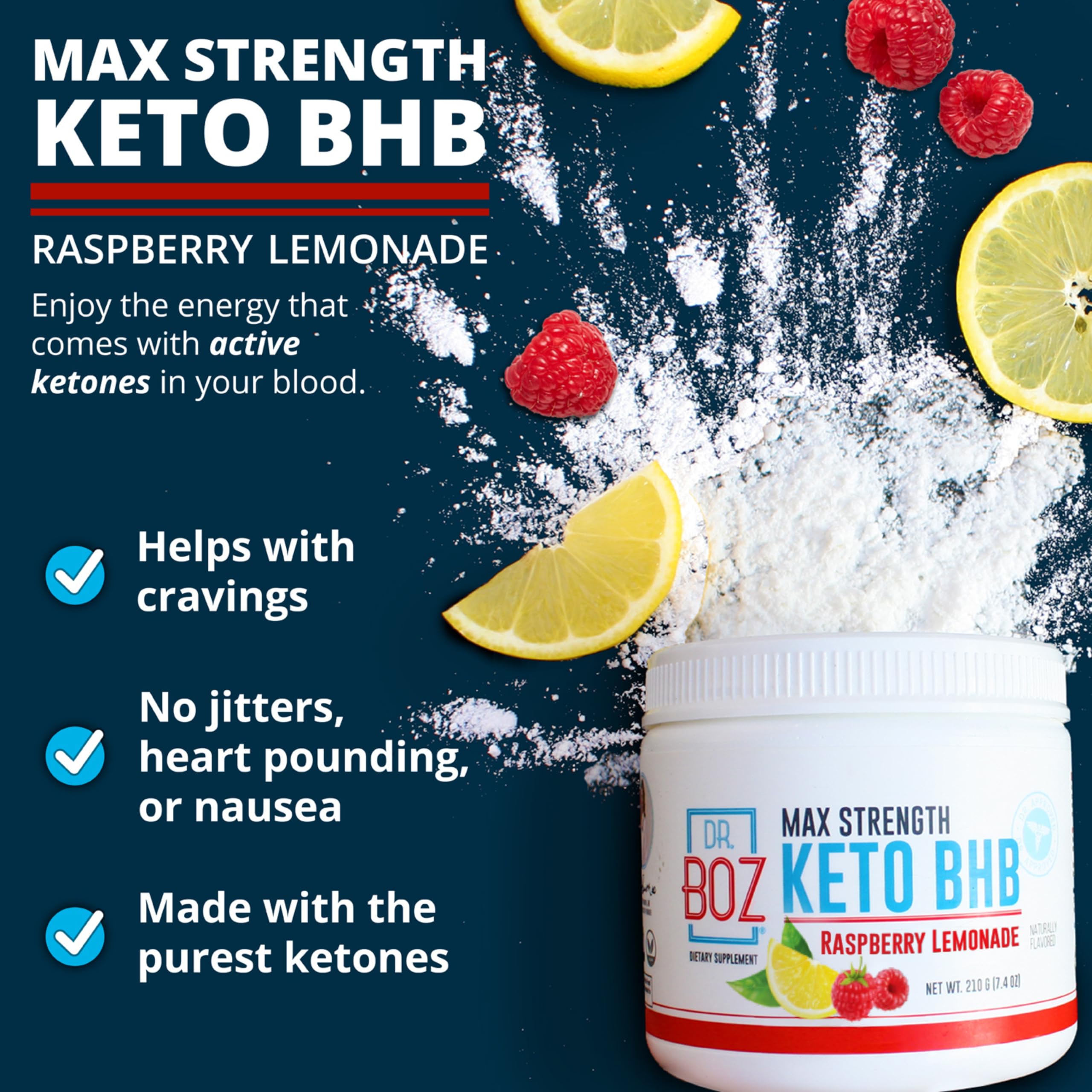 Dr. Boz raspberry lemonade ketone supplement tub showing nutrition facts.
