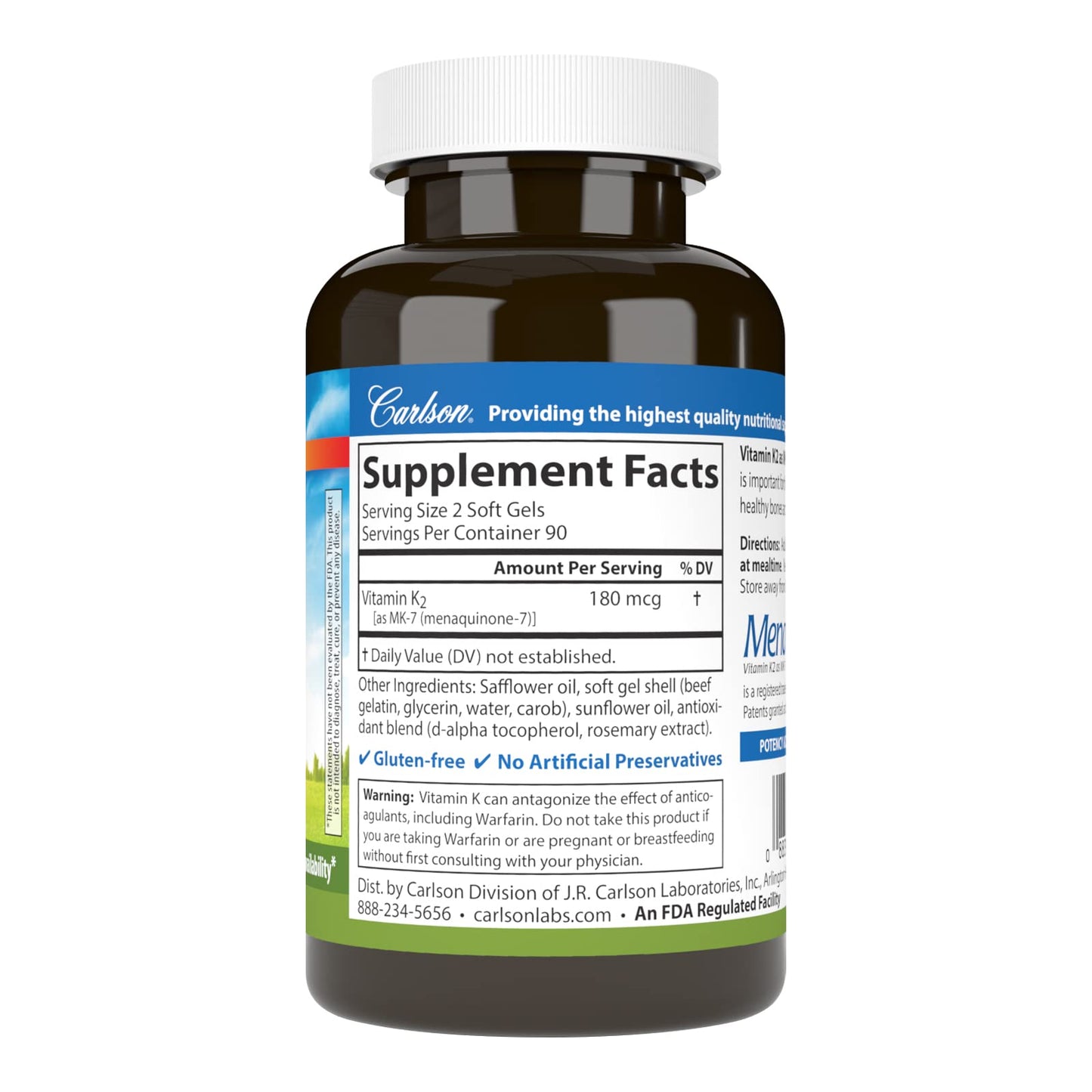 Carlson Labs Vitamin K2 Menaquinone 180 micrograms supplement for calcium absorption