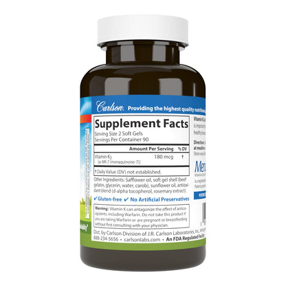 Carlson Labs Vitamin K2 Menaquinone 180 micrograms supplement for calcium absorption