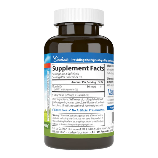 Carlson Labs Vitamin K2 Menaquinone 180 micrograms supplement for calcium absorption