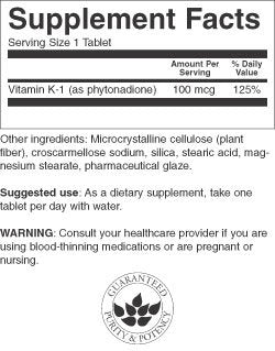 Swanson Vitamin K1 supplement bottle back label nutritional facts and ingredients