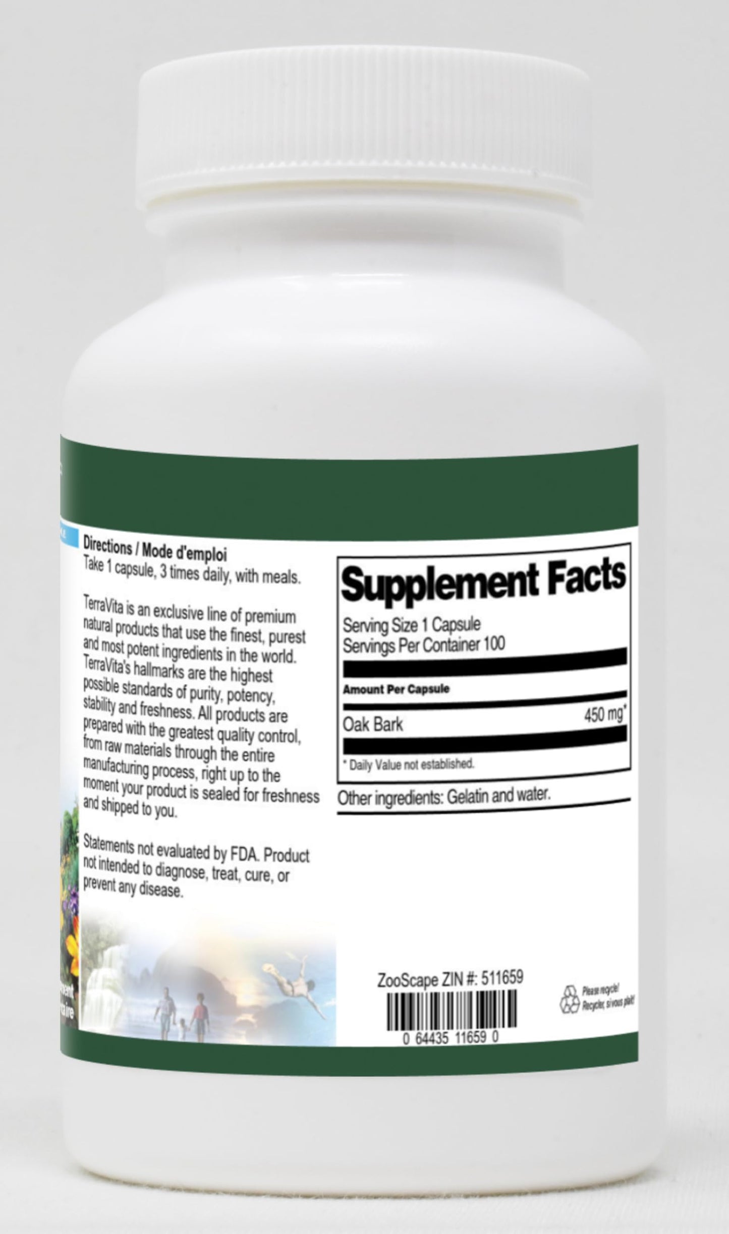 Terravita Oak Bark supplement bottle label details