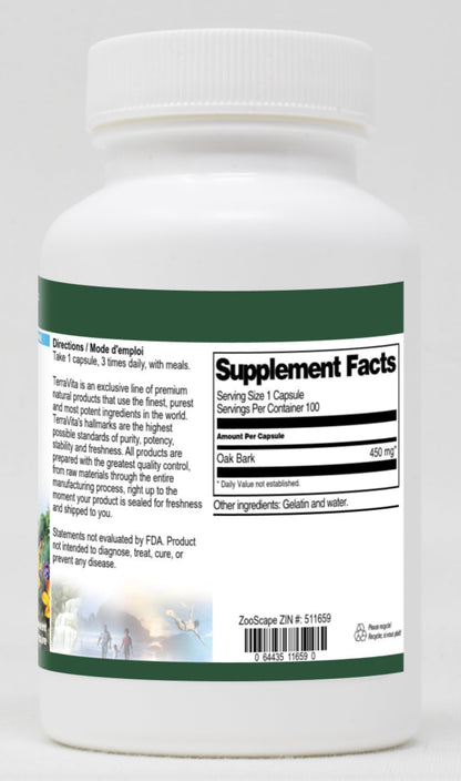 Terravita Oak Bark supplement bottle label details