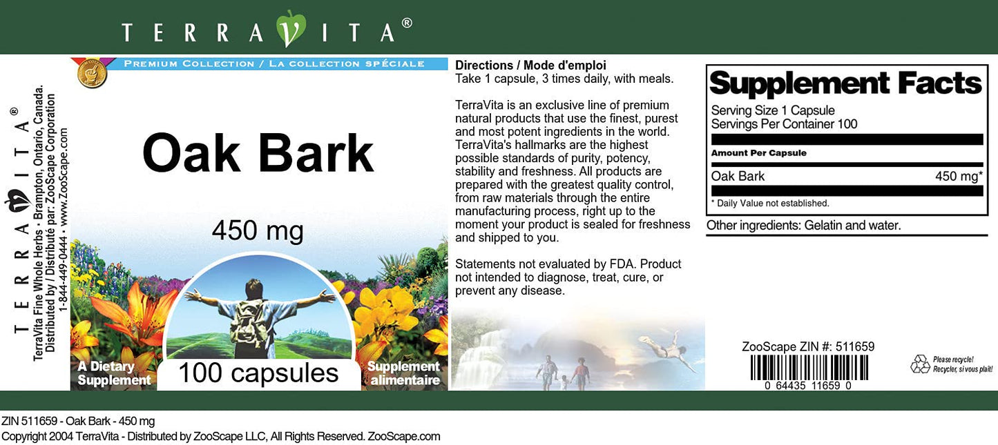 Side profile of Terravita Oak Bark USA imported bottle