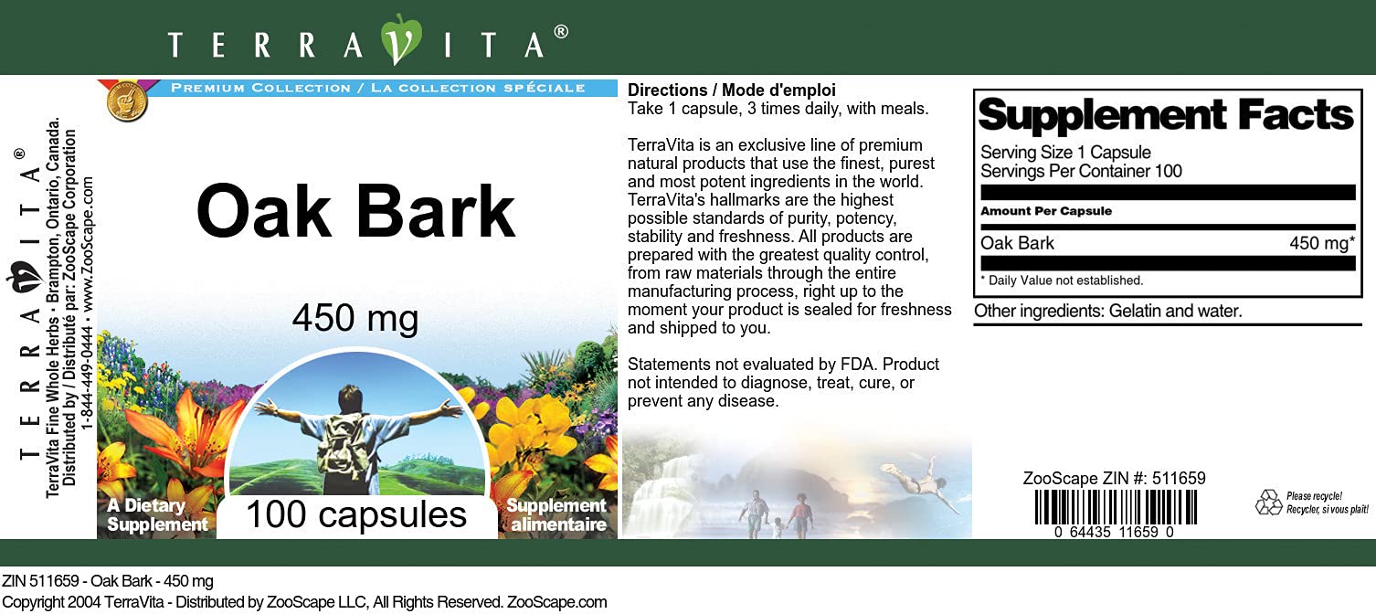Side profile of Terravita Oak Bark USA imported bottle