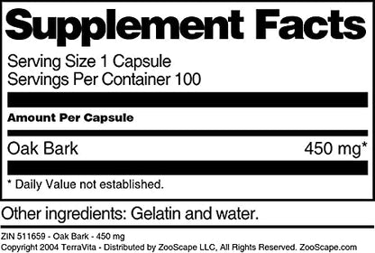 Close up of Terravita oak bark herbal supplement capsule