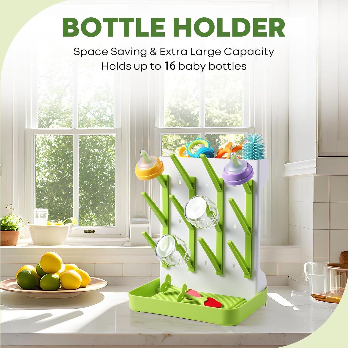 MeCids vertical bottle dryer rack holding baby bottles