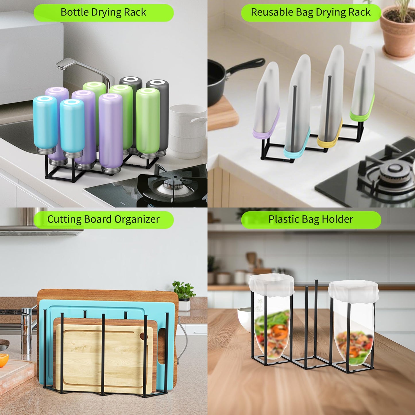 Stainless steel kitchen drainer stand with silicone caps