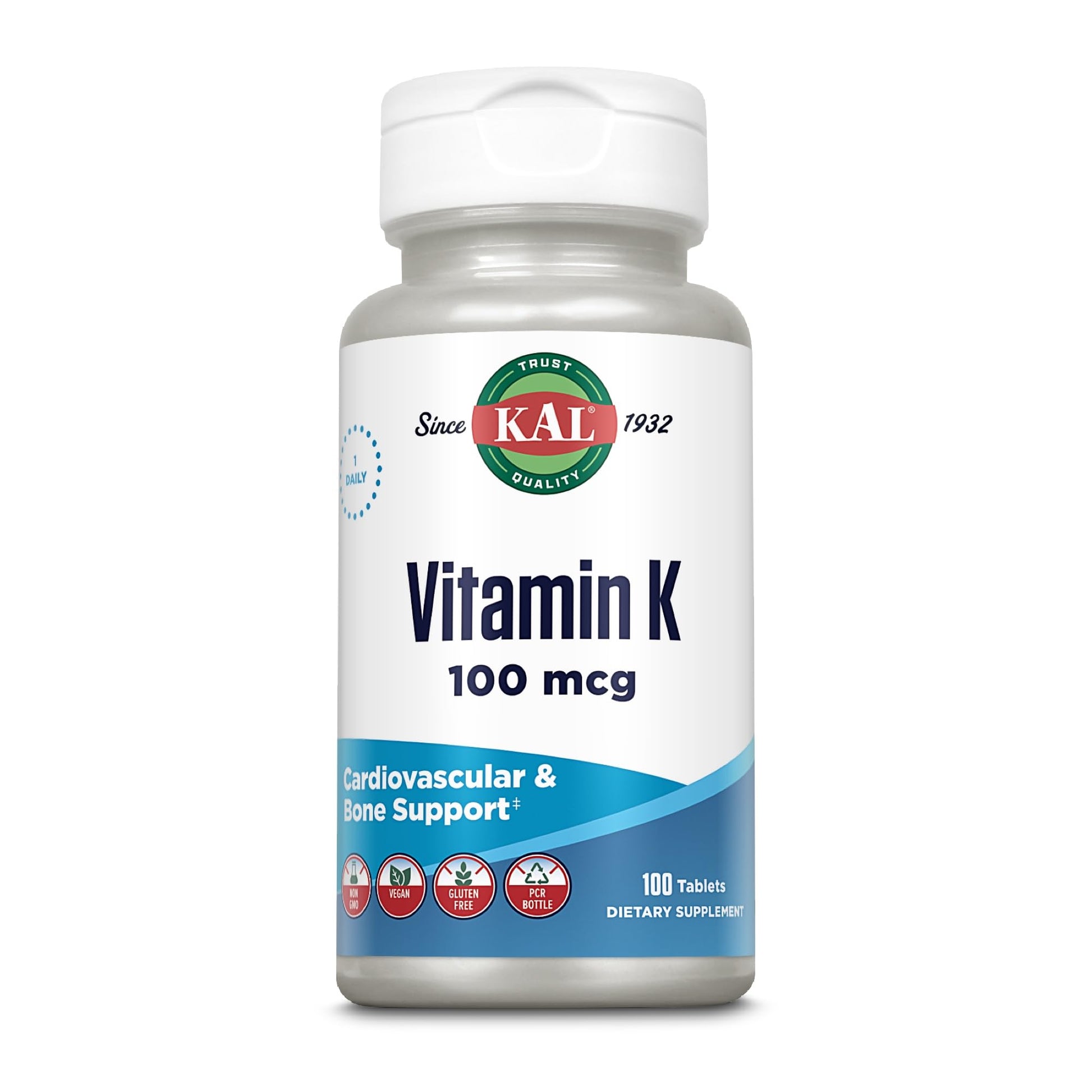 Imported KAL Vitamin K1 rapid dissolve tablets packaging details for daily wellness routine.