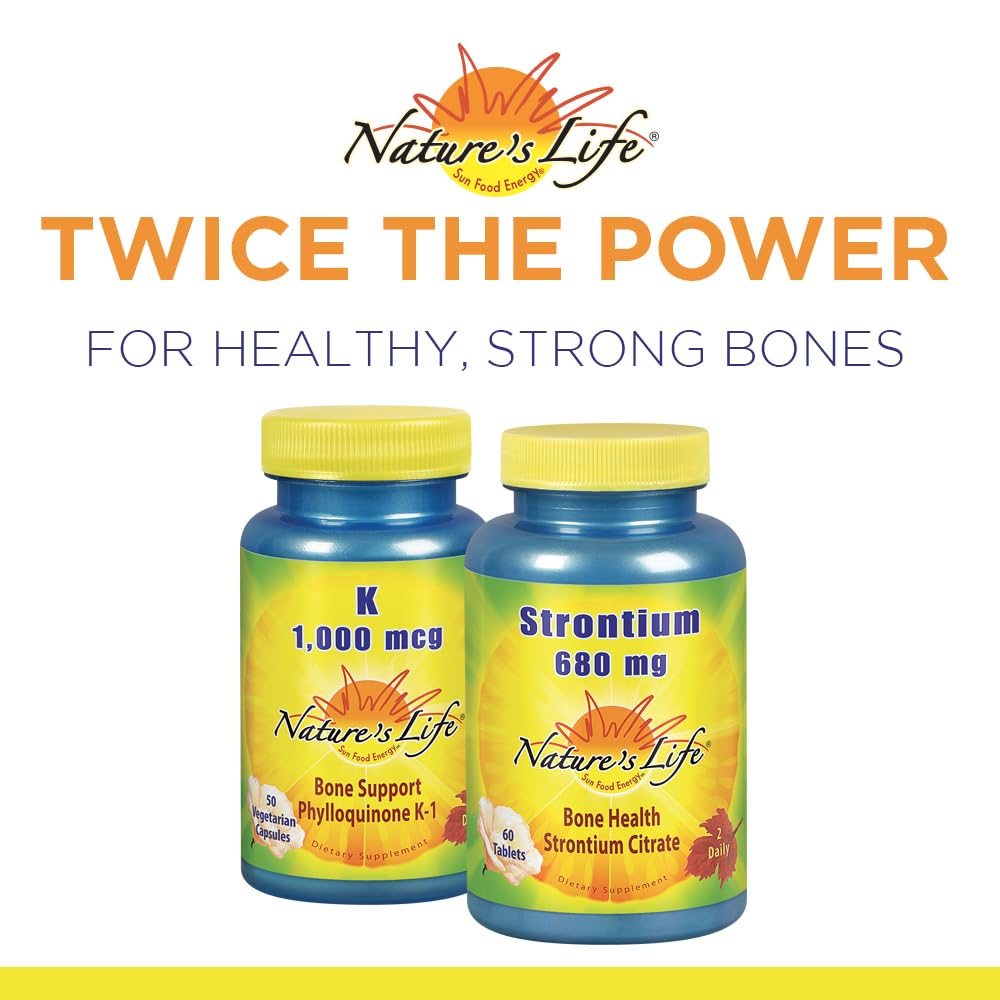 Close up of Nature's Life Vitamin K1 phylloquinone dietary health supplement bottle