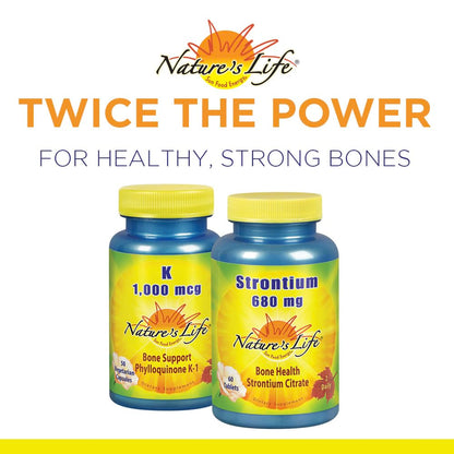 Close up of Nature's Life Vitamin K1 phylloquinone dietary health supplement bottle