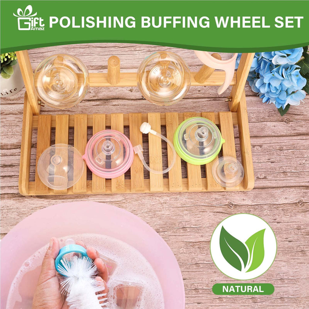 GiftAmaz bamboo bottle organizer holding various baby bottles and pacifiers