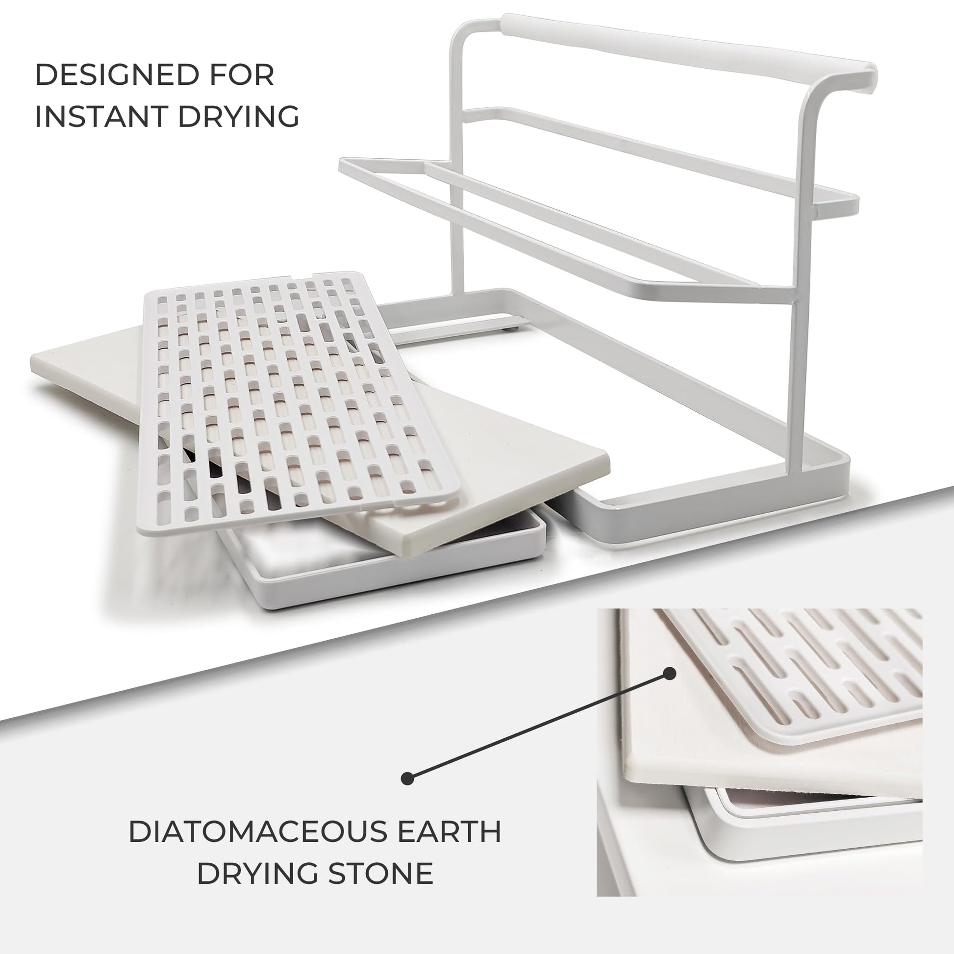 Natural diatomaceous earth mat for instant dish drying