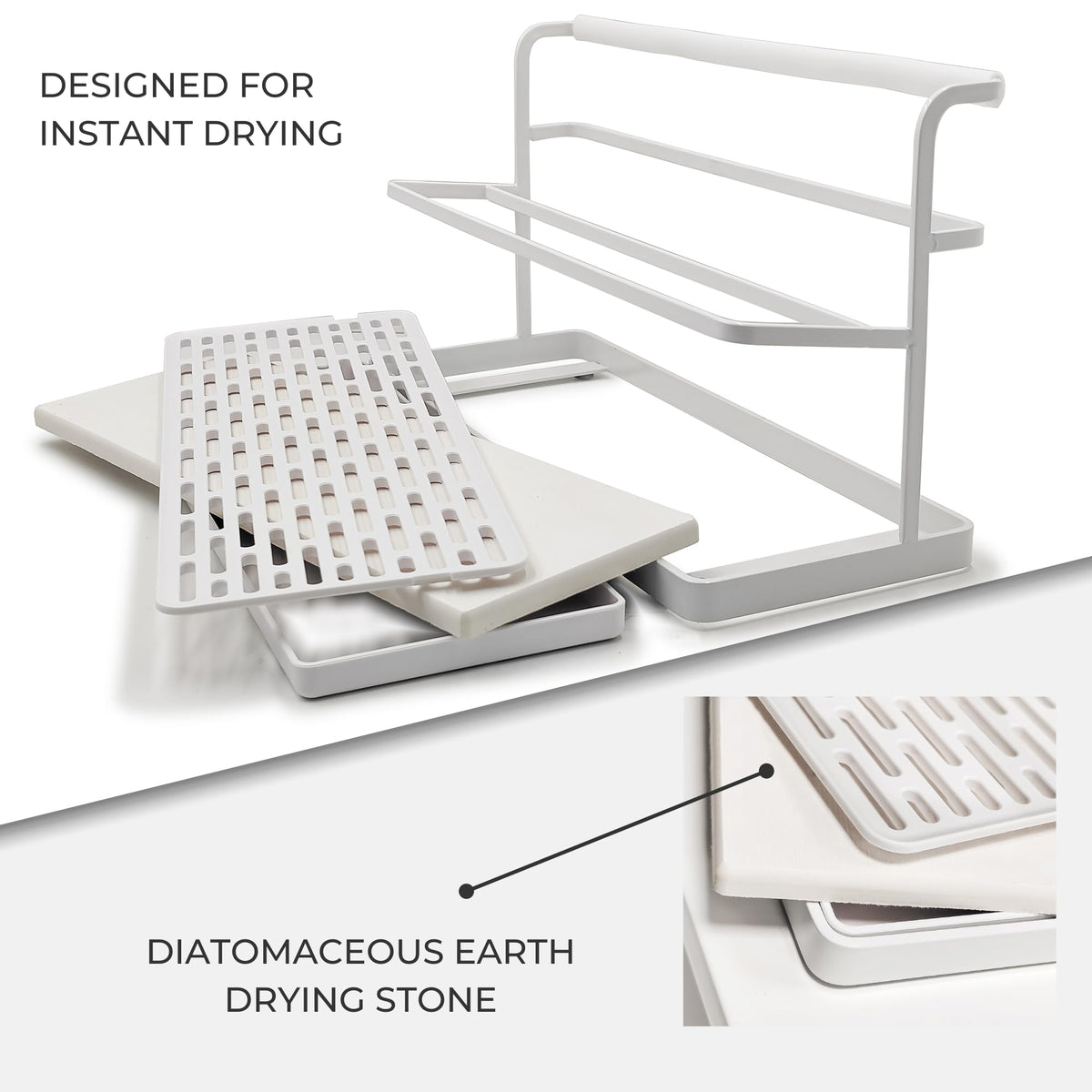 Natural diatomaceous earth mat for instant dish drying