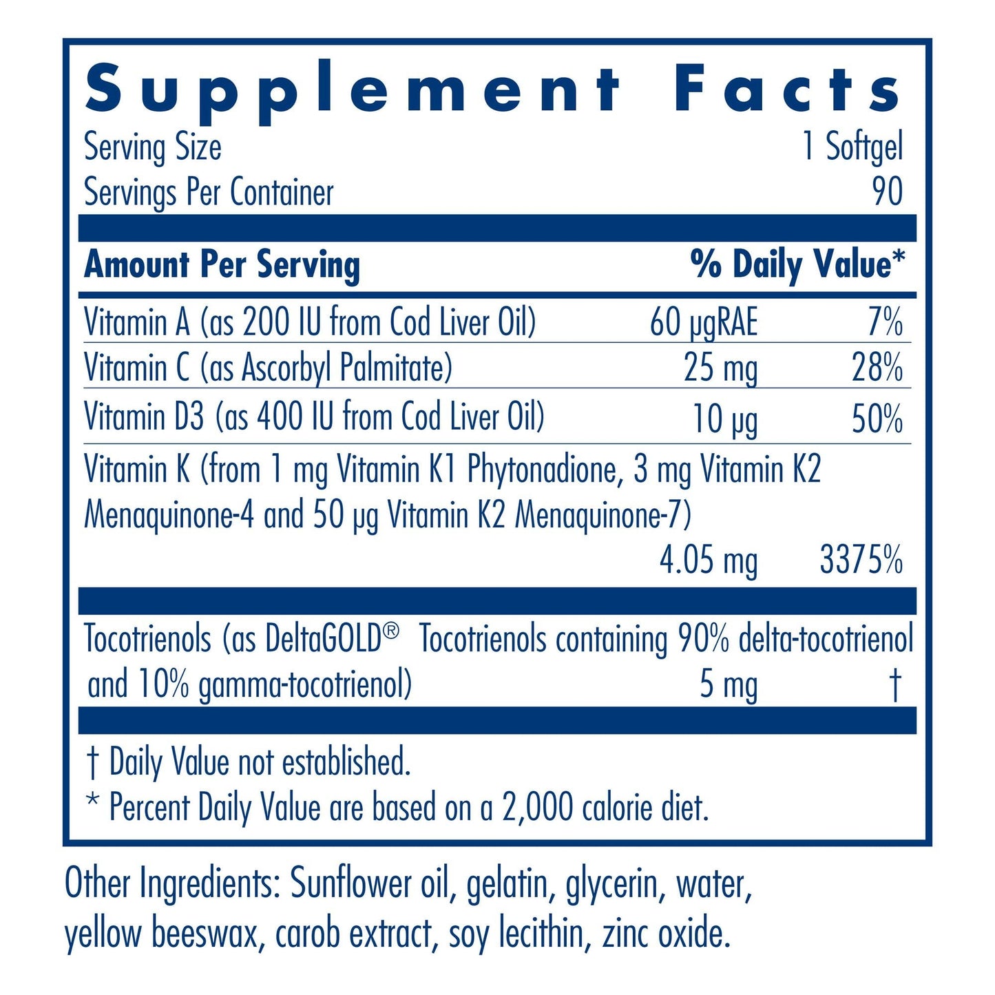 Allergy Research Group Vitamin K supplement facts and ingredient list label