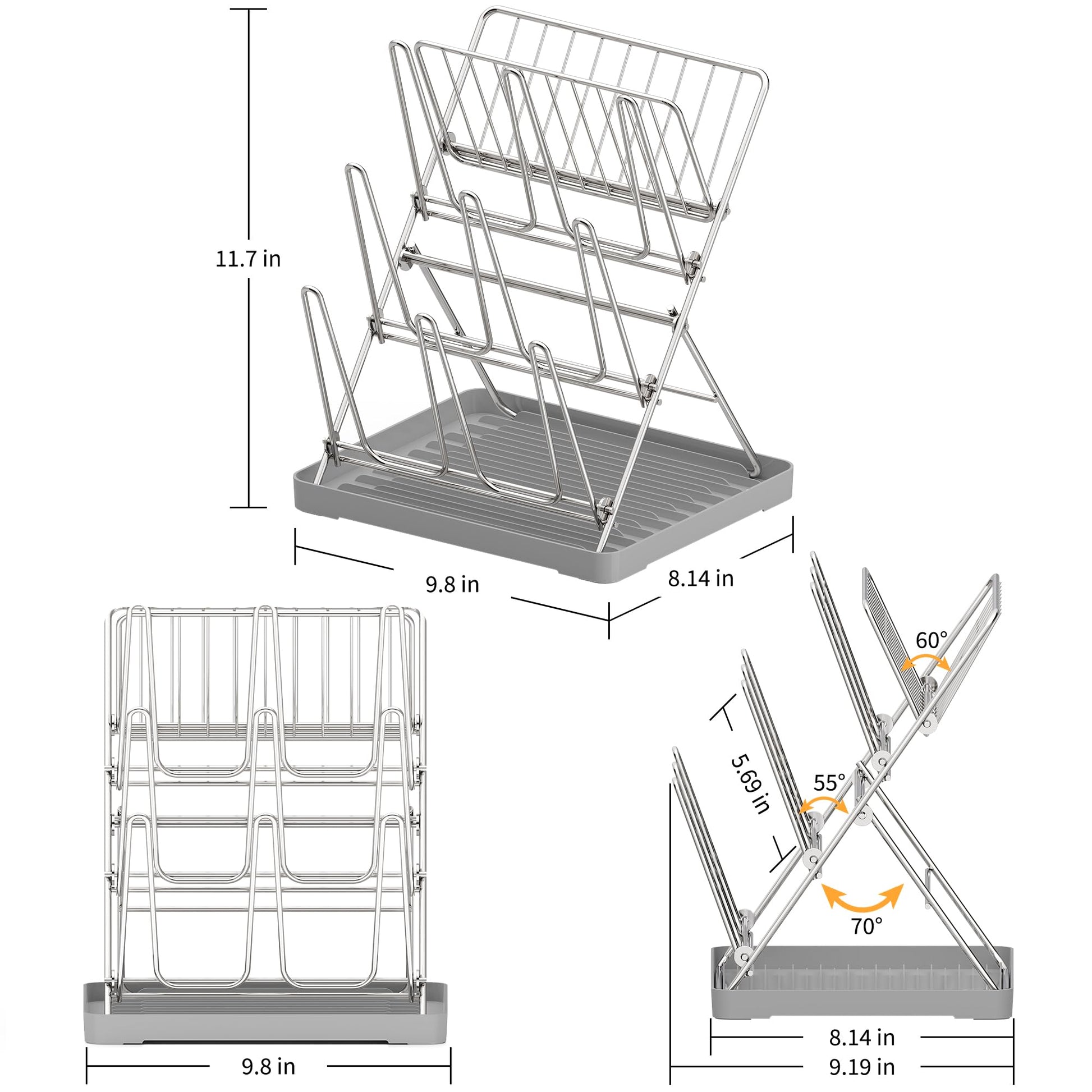 Folded stainless steel bottle drying rack in kitchen setting
