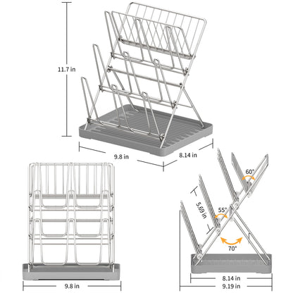 Folded stainless steel bottle drying rack in kitchen setting